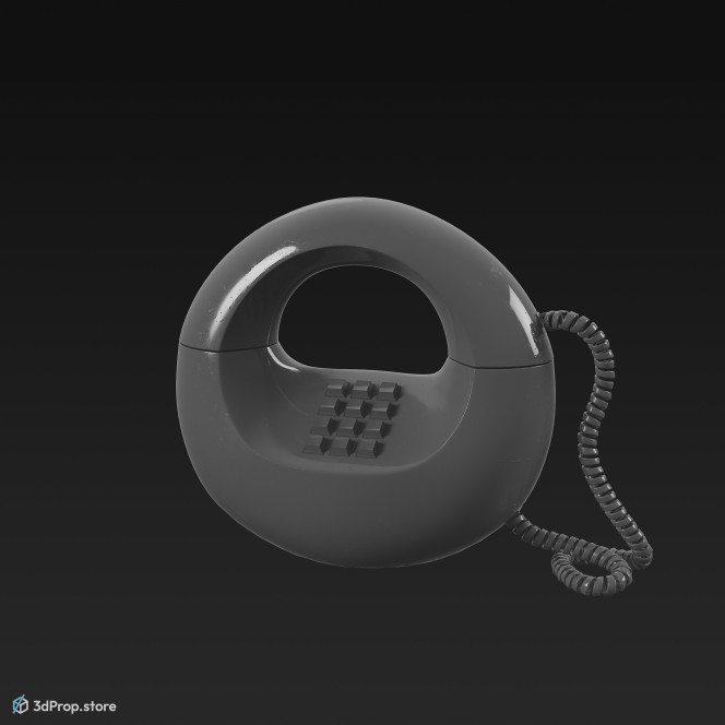 3D model of a yellow, plastic wired telephone from 1960, USA.