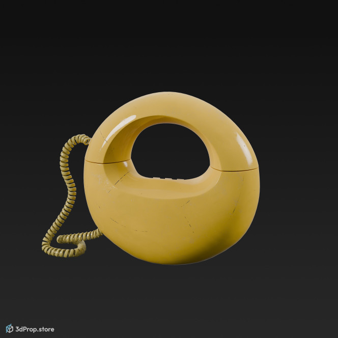 3D model of a yellow, plastic wired telephone from 1960, USA.