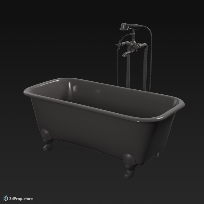 3D model of a four-legged, pink and white ceramic bathtub from 1950, USA.