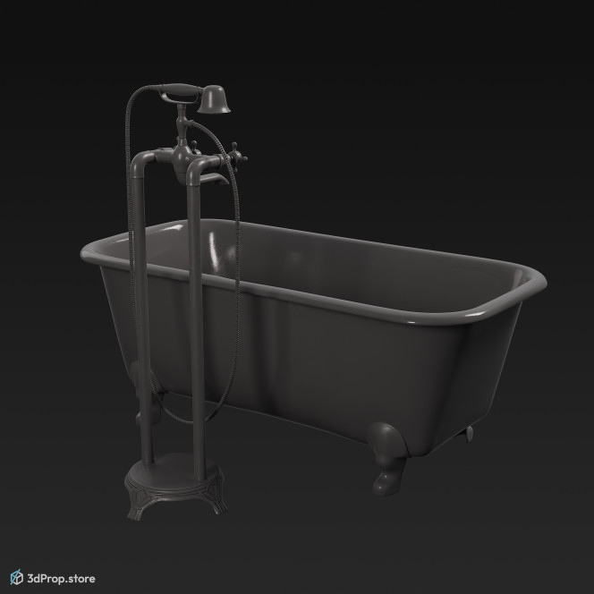 3D model of a four-legged, pink and white ceramic bathtub from 1950, USA.