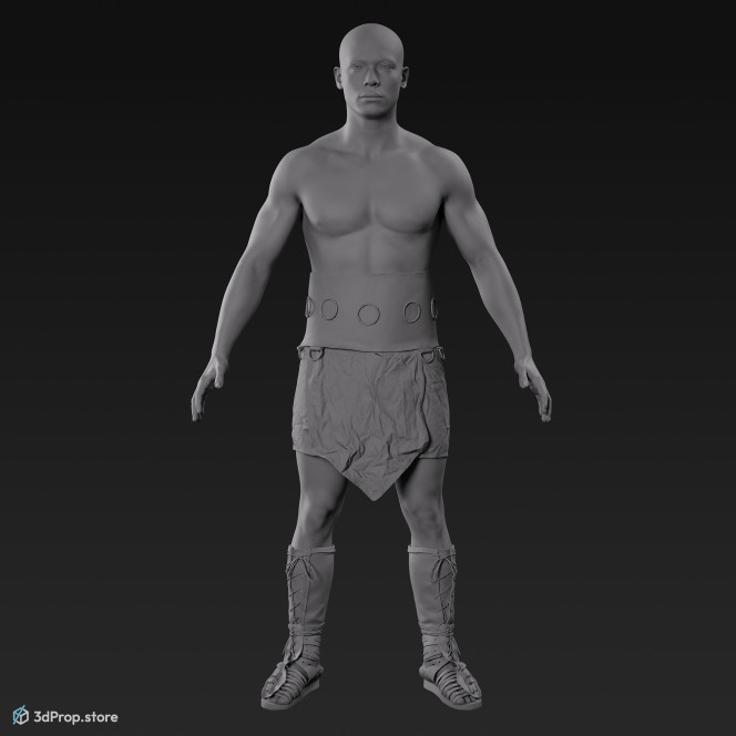 3D scan of a standing unequipped gladiator man in an A pose from AD 30, Roman Empire, Europe.