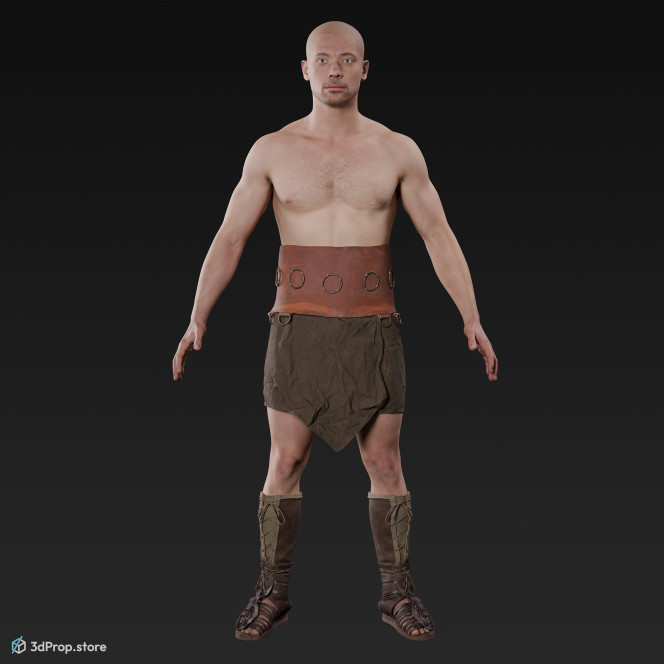3D scan of a standing unequipped gladiator man in an A pose from AD 30, Roman Empire, Europe.