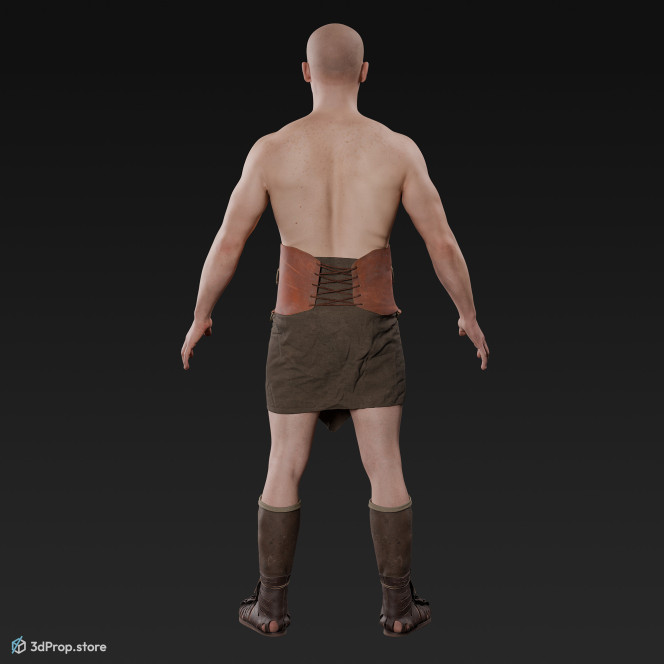 3D scan of a standing unequipped gladiator man in an A pose from AD 30, Roman Empire, Europe.