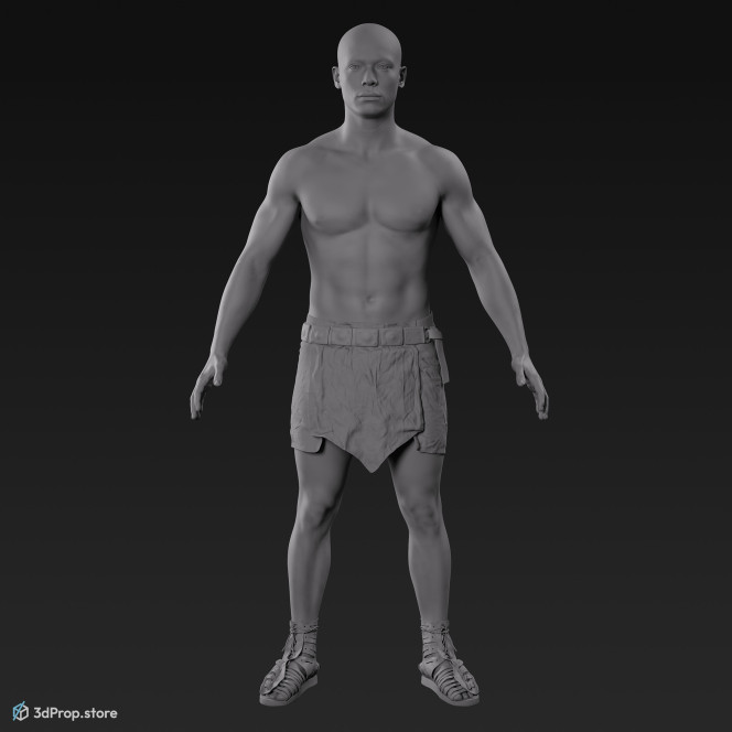 3D scan of a standing unequipped gladiator man in an A pose from AD 30, Roman Empire, Europe.