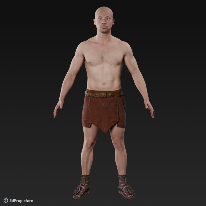 3D scan of a standing unequipped gladiator man in an A pose from AD 30, Roman Empire, Europe.