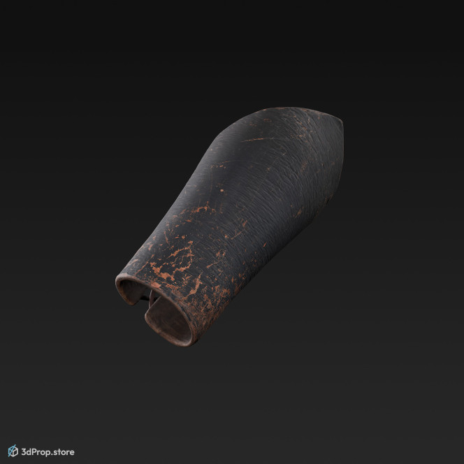 3D scan of a brown leather forearm band with corset from AD 30, Roman Empire, Europe.