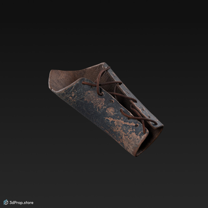 3D scan of a brown leather forearm band with corset from AD 30, Roman Empire, Europe.