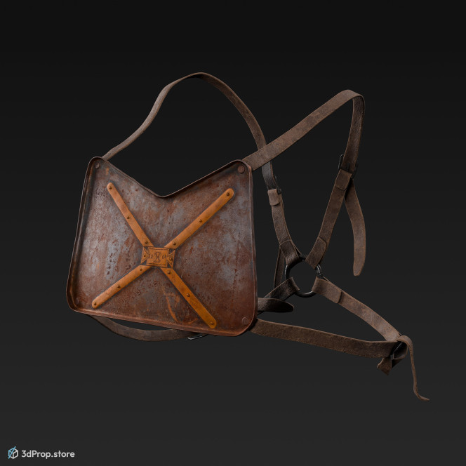 3D scan of a provocator class gladiator's breastplate made of metal and leather, from 30, Roman Empire, Europe.