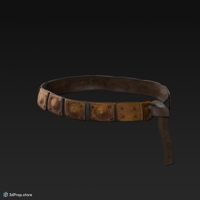 3d scan of a metal and leather belt from AD 30, Roman Empire, Europe.