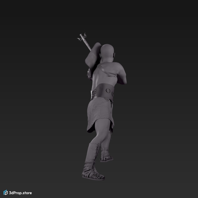 3D scan of a attacking retiarius or veles class gladiator man from AD 30, Roman Empire, Europe.
