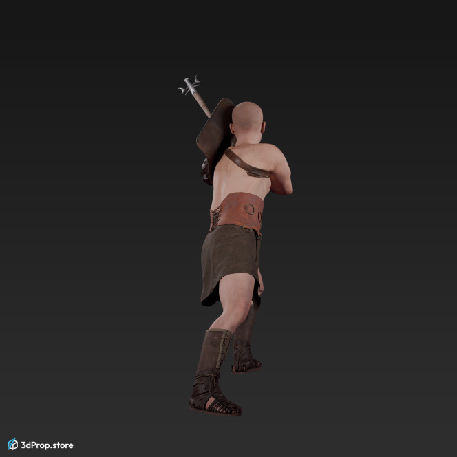 3D scan of a attacking retiarius or veles class gladiator man from AD 30, Roman Empire, Europe.