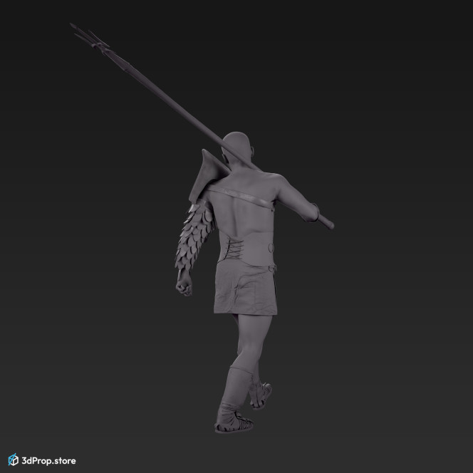3D scan of a retiarius or veles class gladiator man in a walking A pose from AD 30, Roman Empire, Europe.