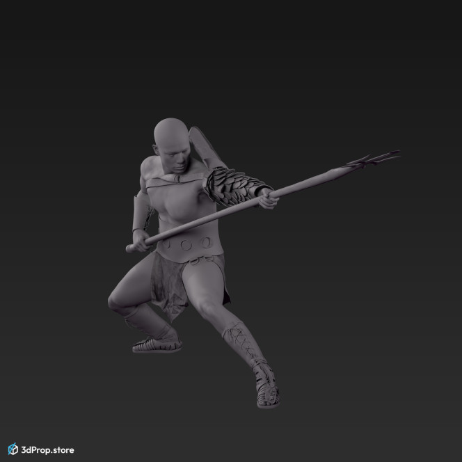 3D scan of a retiarius or veles class gladiator man in a fighting stance, wearing equipment befitting AD 30, Roman Empire.