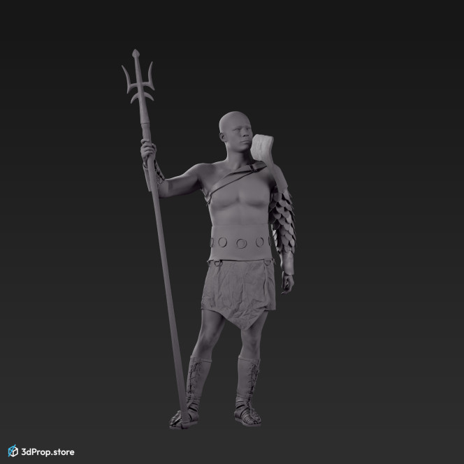 3D scan of a standing retiarius or veles class gladiator man from AD 30, Roman Empire, Europe.