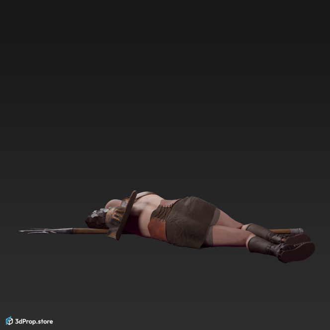 3D scan of defeated retiarius or veles class gladiator man from AD 30, Roman Empire.
