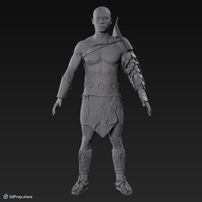 3D scan of a standing retiarius or veles class gladiator man in an A pose from AD 30, Roman Empire, Europe.