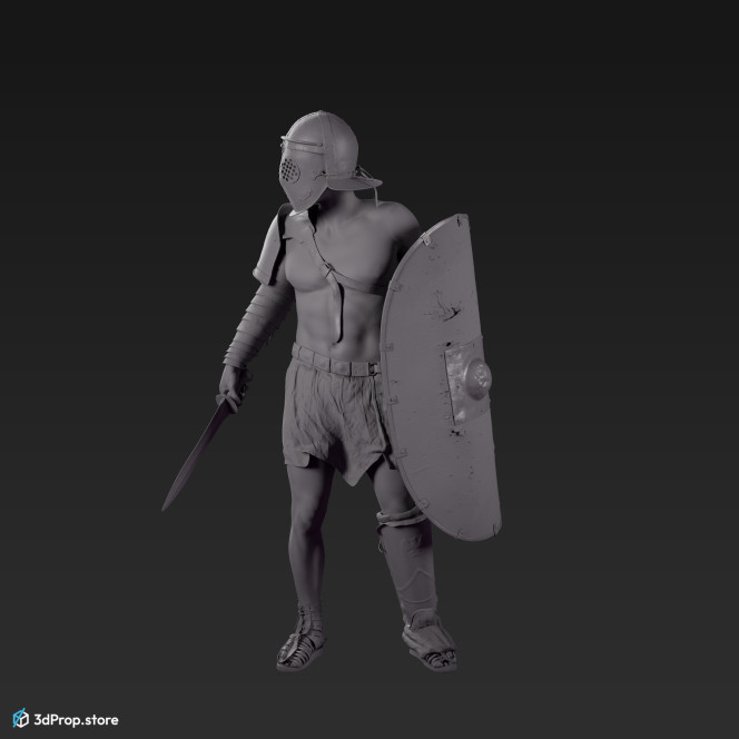 3D scan of a Provocator or Challenger class gladiator man in a standing pose from AD 30, Roman Empire, Europe.