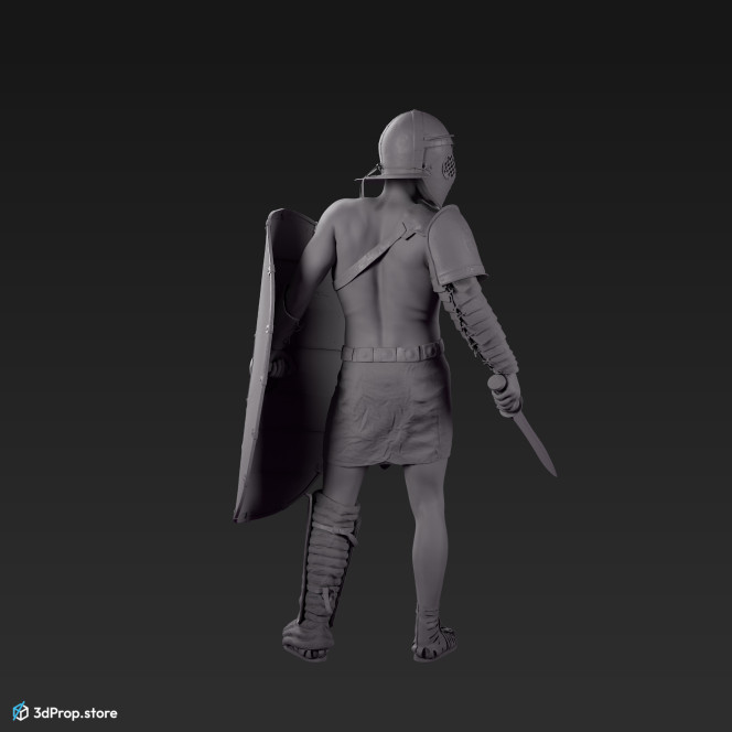 3D scan of a Provocator or Challenger class gladiator man in a standing pose from AD 30, Roman Empire, Europe.