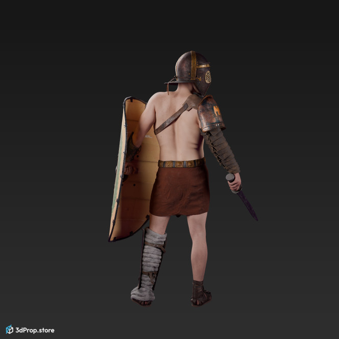 3D scan of a Provocator or Challenger class gladiator man in a standing pose from AD 30, Roman Empire, Europe.