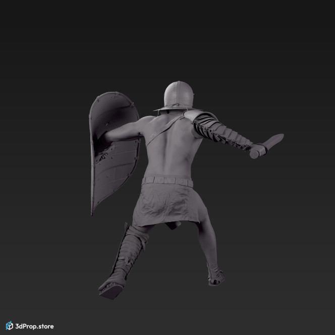 3D scan of a Provocator or Challenger class gladiator man in an attacking pose from AD 30, Roman Empire, Europe.