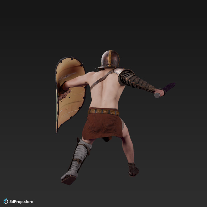 3D scan of a Provocator or Challenger class gladiator man in an attacking pose from AD 30, Roman Empire, Europe.