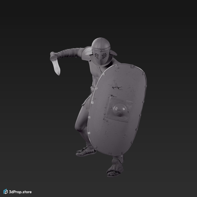 3D scan of a standing Provocator or Challenger class gladiator man in a fighting pose from AD 30, Roman Empire, Europe.