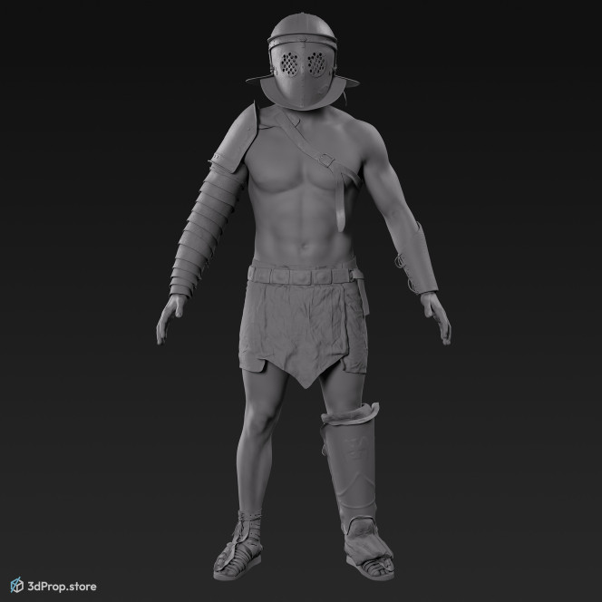 3D scan of a standing Provocator or Challenger class gladiator man in an A pose from AD 30, Roman Empire, Europe.