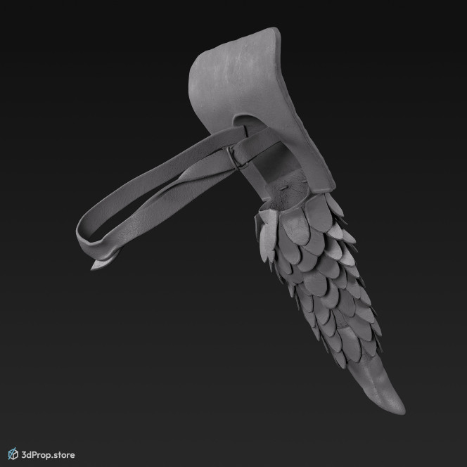 3D scan of a brown leather and metal arm protector from AD 30, Roman Empire, Europe.