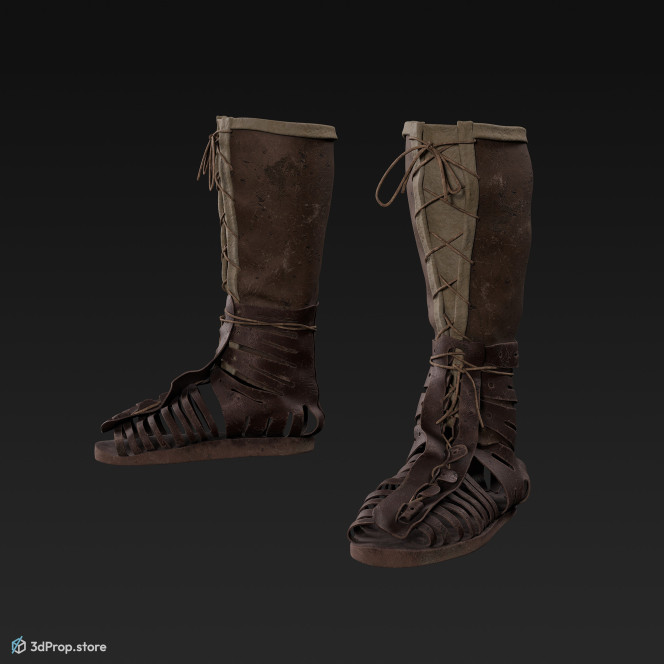 3D model of a knee high gladiator sandals, from AD 30, Roman Empire, Europe.