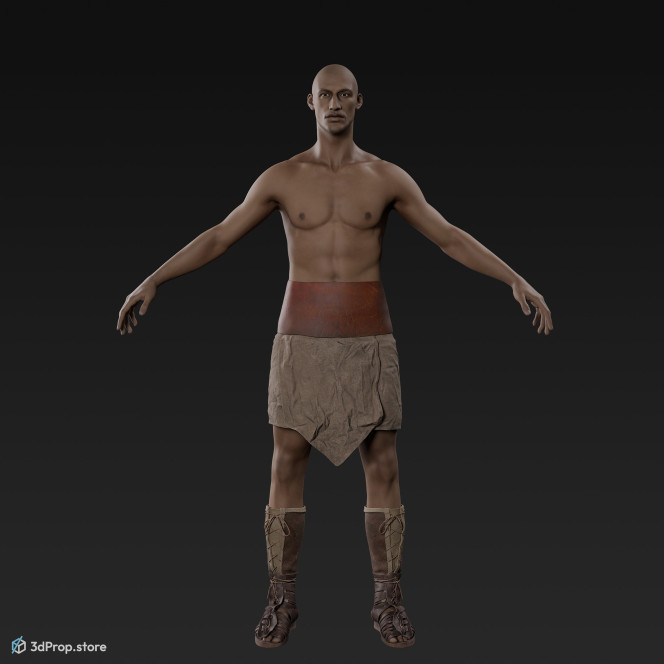 3D model of a standing unequipped gladiator man in an A pose with base clothes from AD 30, Roman Empire, Europe.