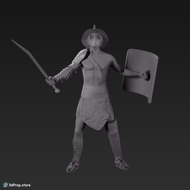 3D model of a Thraex class gladiator man with clothes from AD 30, Roman Empire, Europe.
