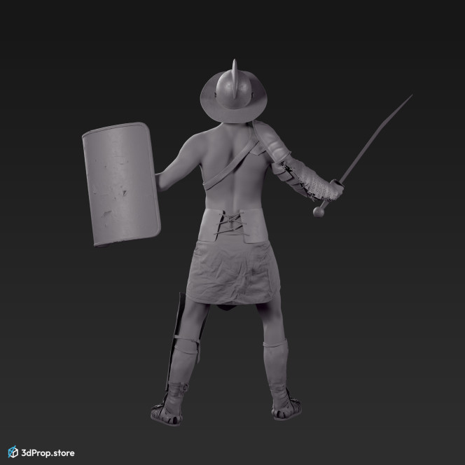 3D model of a Thraex class gladiator man with clothes from AD 30, Roman Empire, Europe.