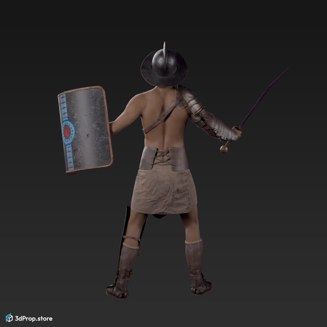 3D model of a Thraex class gladiator man with clothes from AD 30, Roman Empire, Europe.