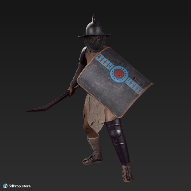 3D model of a Thraex class gladiator man with clothes from 1st century (AD 30) Roman Empire.