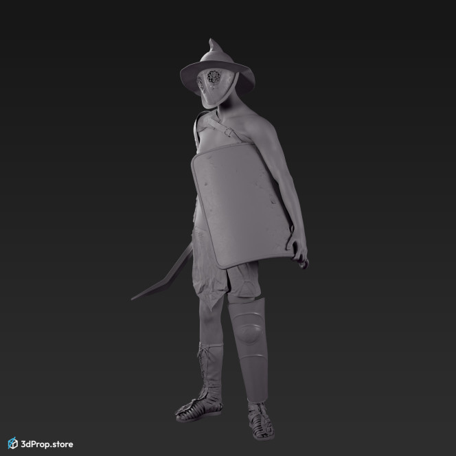 3D model of a Thraex class gladiator man with clothes from AD 30, Roman Empire.