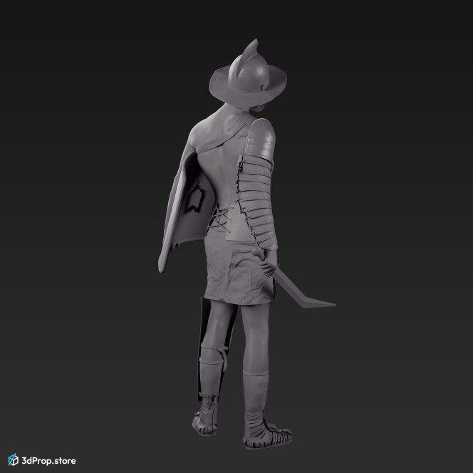 3D model of a Thraex class gladiator man with clothes from AD 30, Roman Empire.