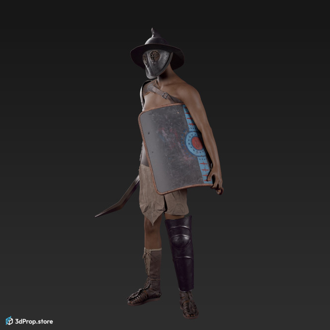 3D model of a Thraex class gladiator man with clothes from AD 30, Roman Empire.