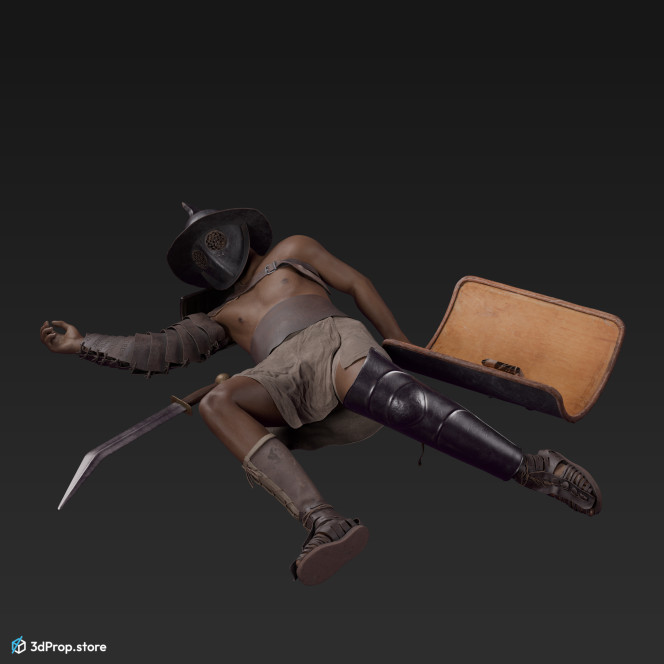 3D model of a Thraex class gladiator man with clothes from AD 30, Roman Empire, Europe.