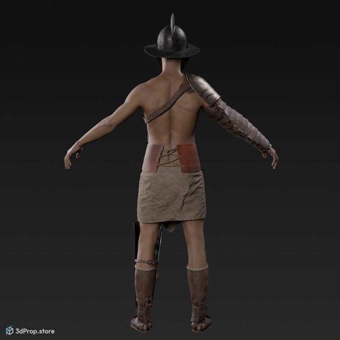 3D model of a Thraex class gladiator  man in an A pose with clothes from AD 30, Roman Empire, Europe.