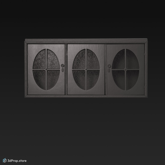 3D model of a wooden, blue kitchen wall cabinet from 1960.