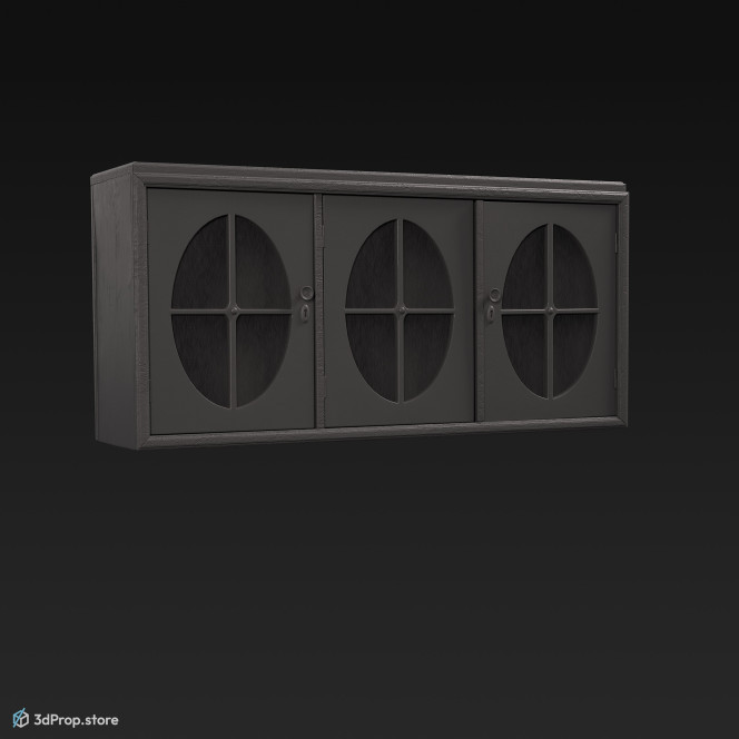 3D model of a wooden, blue kitchen wall cabinet from 1960.