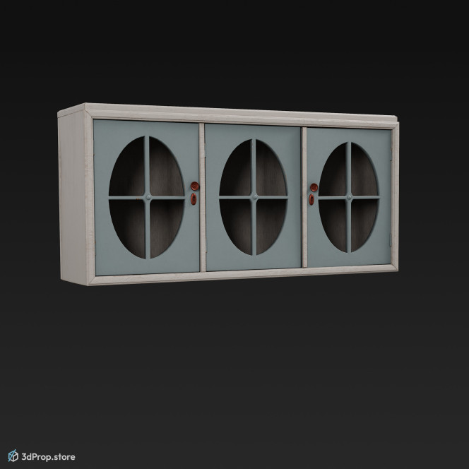 3D model of a wooden, blue kitchen wall cabinet from 1960.
