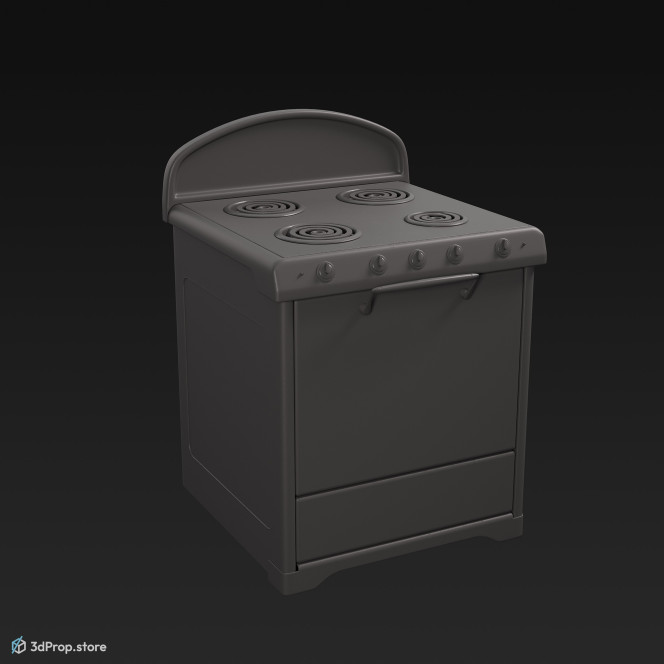 3D model of a blue, metal oven from 1960.