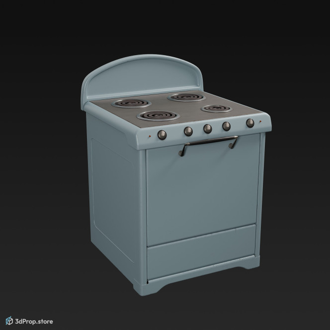 3D model of a blue, metal oven from 1960.