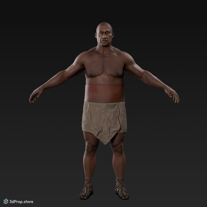 3D scan of a standing unequipped gladiator man in an A pose from AD 30, Roman Empire, Europe.