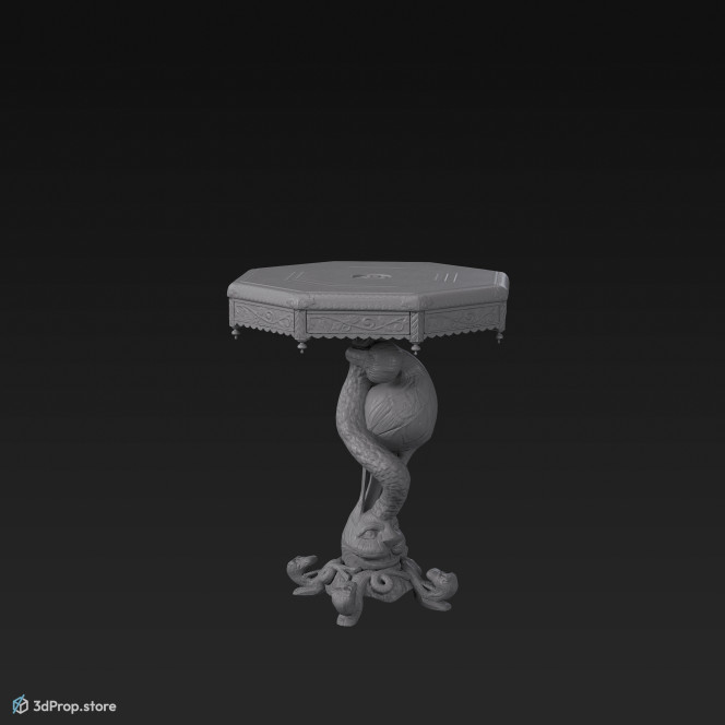 This is an 3D model of an intricately carved burmese table from the 1870s.
