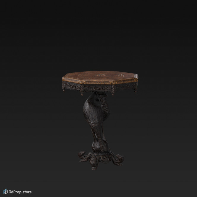 This is an 3D model of an intricately carved burmese table from the 1870s.