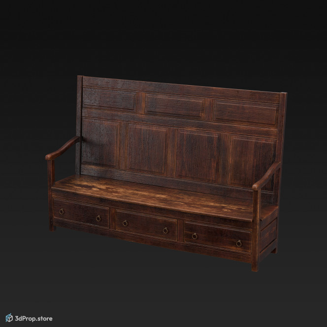 3d model of a an oak settle from the  mid 18th century.