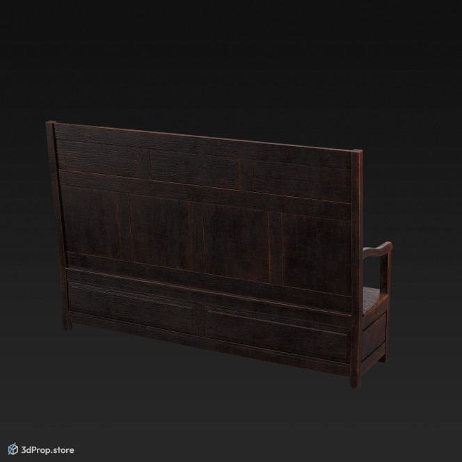 3d model of a an oak settle from the  mid 18th century.