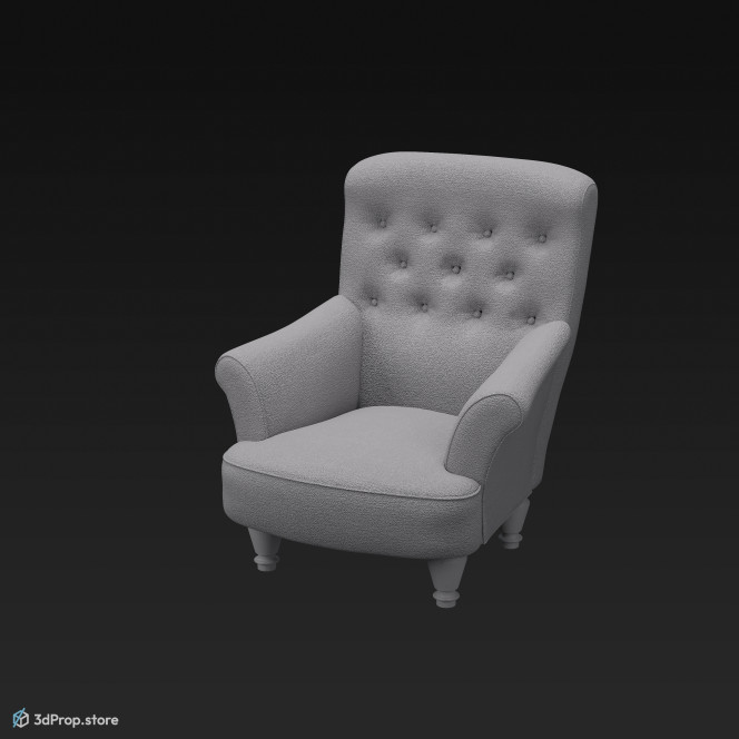 This is a 3D model of an old blue armchair.